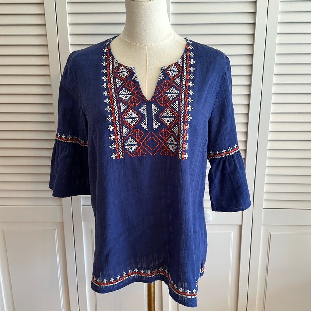 Jade Melody Tam Stitches Blue Top